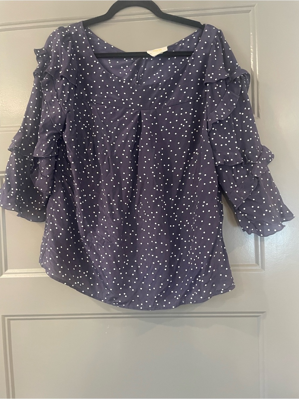 Maeve anthropologie silk Navy Polka Dot Ruffle Sleeve Women’s Blouse 8 M